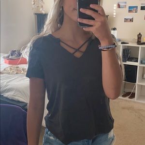 American Eagle cross crops tee